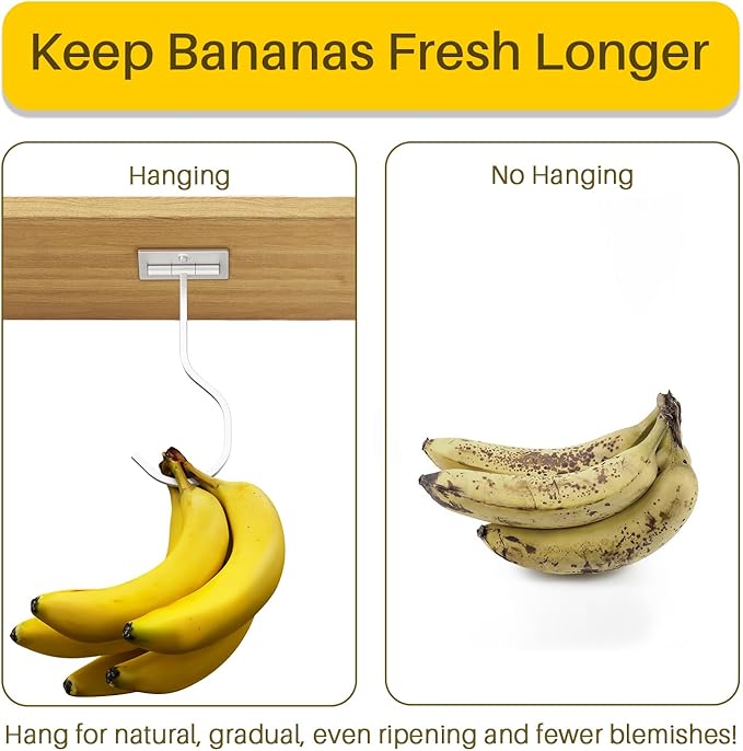 bussdis Under Cabinet Banana Hook Foldable - Adhesive Banana Hanger Under Counter, Heavy Duty Stainless Banana Holder (13lb), Magnetic Fold-Up When Not in Use, Premium Material, Silver