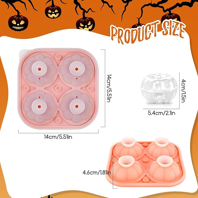 Orange 3D Pumpkin Ice Cube Tray for Freezer, Halloween Pumpkin Ice Cube Mold, Fall Pumpkin Silicone Ice Tray with Lid, Whiskey Cocktail Ice Molds for Autumn Thanksgiving Party, Bar Beverages Decor