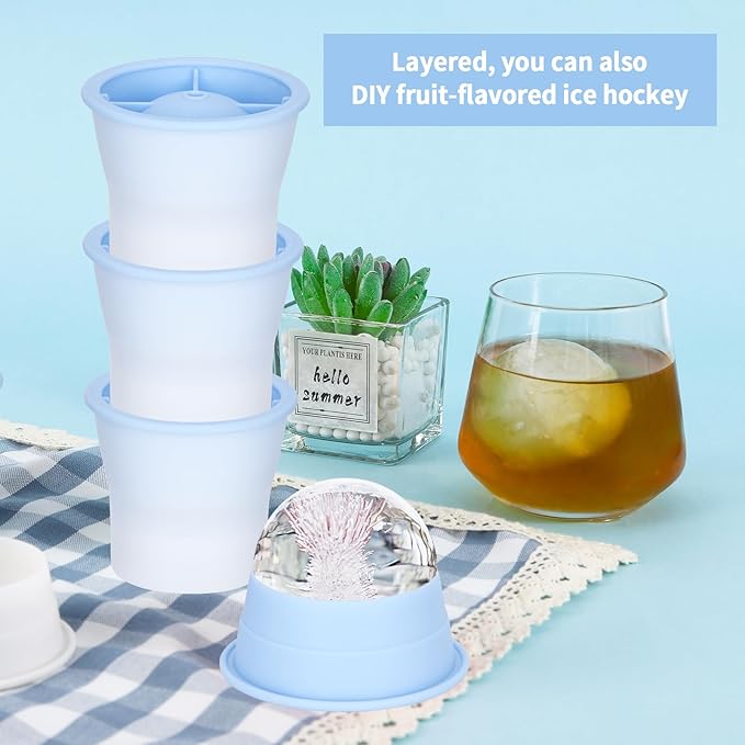 (Upgrade) Ice Molds 4 PCS, Silicone Sphere Ice Mold Maker, Stackable Easy Release Circle Ice Cube Mold with Lids, Spherical Ice Makers with Lids for Whiskey, Cocktails, Bourbon, and Drinks