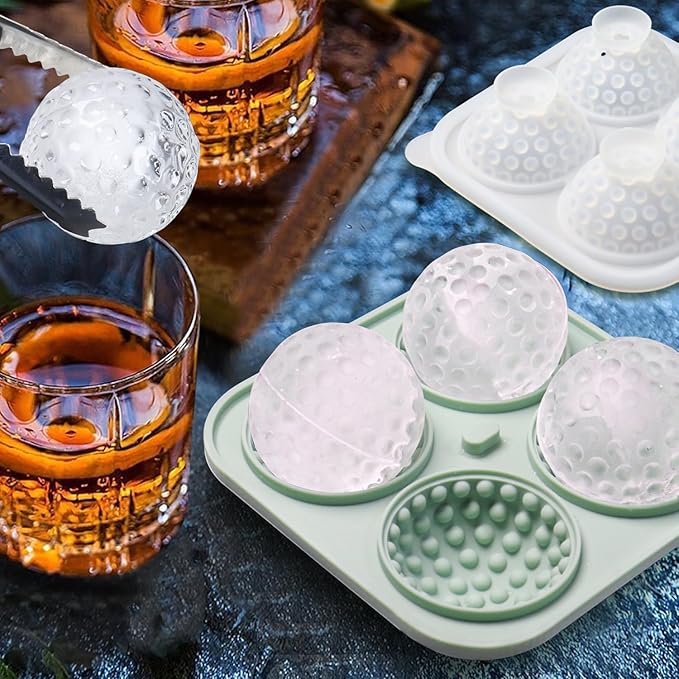 Golf Ball Ice Mold, Golf Shapes Ice Cube Tray, Ice Cube Molds Fun Shapes for Whiskey Cocktails Drinks Chilling, Silicone Sphere Ice Mold Make 4 Large Ice Balls