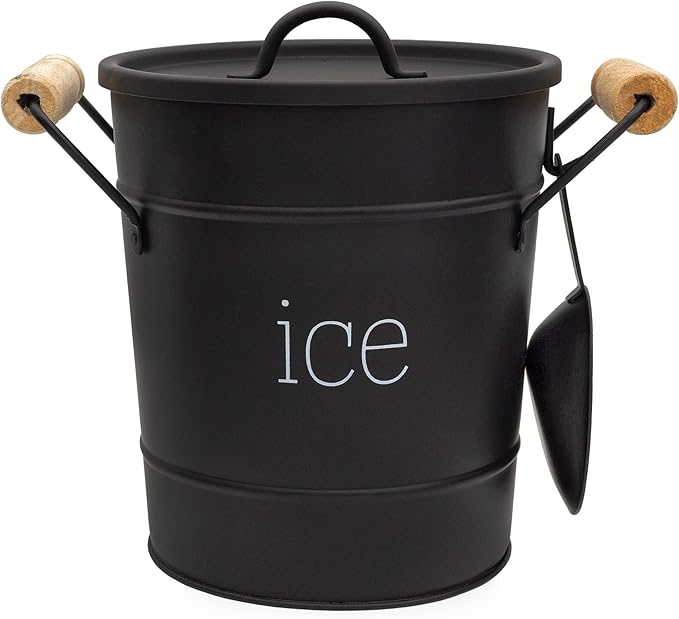 AuldHome Design Farmhouse Enamelware Ice Bucket (Black); Retro Style Insulated Metal Ice Server