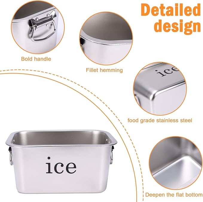 12L Ice Bucket for Freezer,Stainless Steel Ice Cube Bin with Handle,Large Capacity Ice Container Champagne Bucket Carry Drink Storage Cooler,Halloween Ice Buckets for Parties