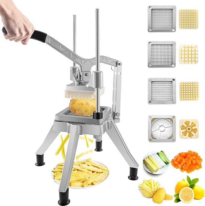 VEVOR Commercial Chopper with 4 Replacement Blades Commercial Vegetable Chopper Stainless Steel French Fry Cutter Potato Dicer & Slicer Commercial Vegetable Fruit Chopper for Restaurants & Home Kitche