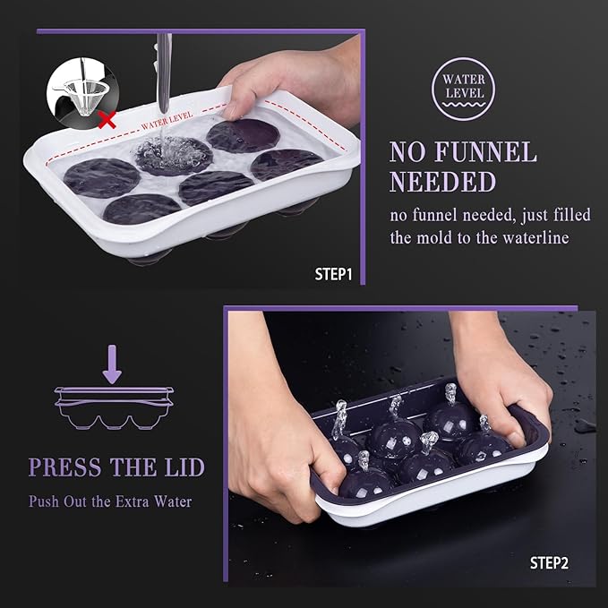 Round Ice Cube Mold with Lid - 2.2 Inch Sphere Ice Ball Maker, Large Whiskey Ice Cubes Mold with Easy Release, Reusable Silicone & Plastic Tray for Bourbon, Scotch, Brandy, Cocktails, Gift