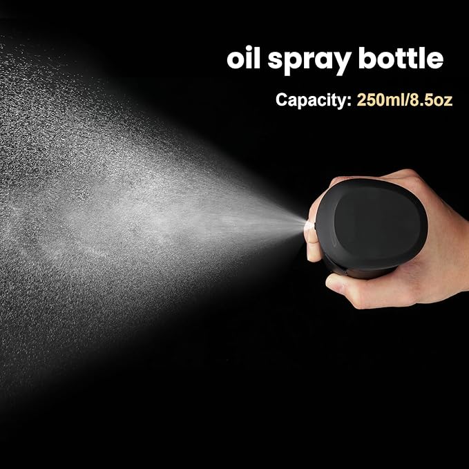 Oil Sprayer for Cooking 250ml/8.5oz 2 Pack Glass Olive Oil Spray Bottle Refillable Dispenser Oil Mister Spray Bottles for Kitchen Gadgets BBQ(Black)