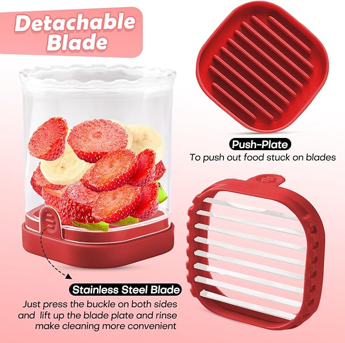 Creative Strawberry & Fruit Slicer - Detachable Cutter with Push Plate (Red)