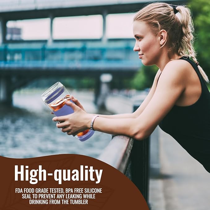 Tupkee Glass Sip Lid Jacaranda - Replacement Double Wall Glass Tumbler, 14oz & 8oz Hand Blown Travel Mug