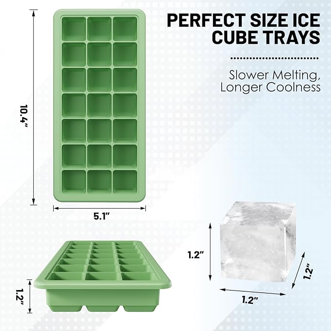Silicone Ice Cube Trays 3Packs, Easy Release Ice Cube Molds with Lid, Freezer Stackable Ice Maker for Whiskey, Baby Food, BPA Free (2, Green)