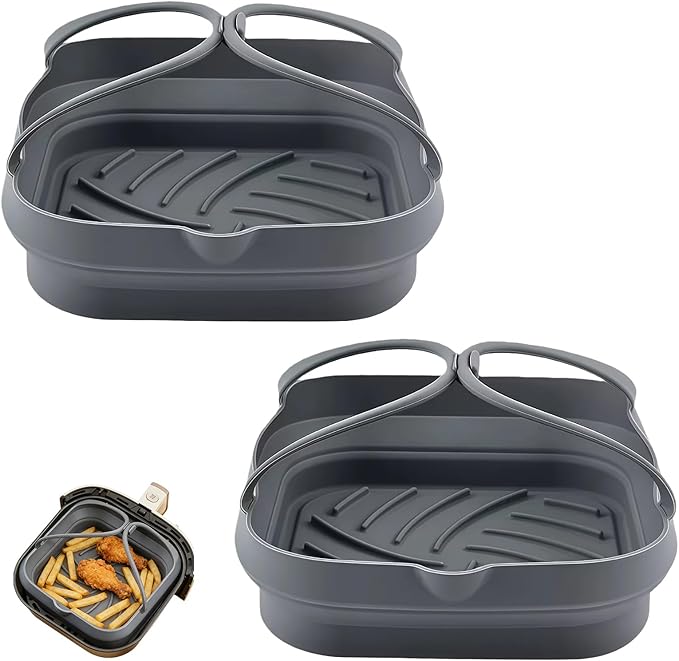 2-Pack Universal Silicone Air Fryer Basket Liners Compatible with Cosori Philips Ninja Instant Vortex Air Fryer Models, Fit for Most Air Fryer, Reusable, Easy to Clean & Store