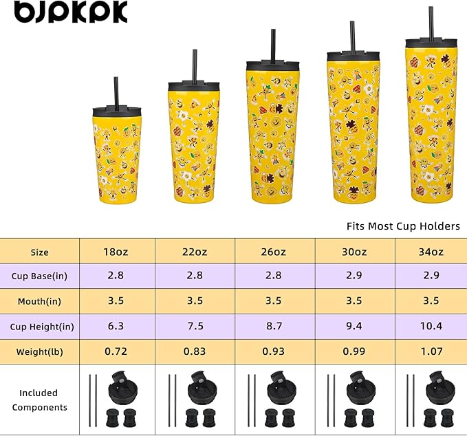 BJPKPK 34oz Insulated Tumbler With lid And Straw Stainless Steel Tumblers Travel Coffee Mug Reusable Thermal Cup,Hawaii Fruits Yellow