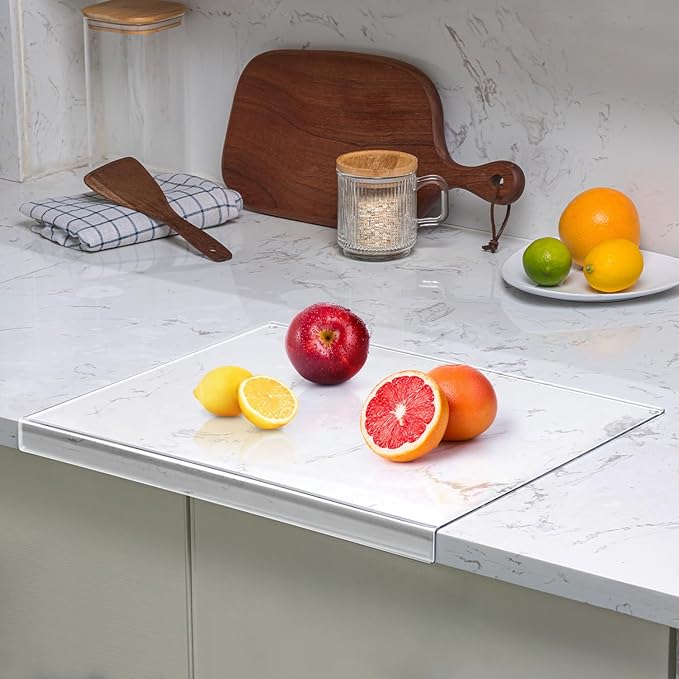 Acrylic Cutting Board with Counter Lip, 16x12 Inch Clear Cutting Boards for Kitchen Counter, Cutting Board Non Slip for Countertop Protector, Apartment Essentials Kitchen Decor Gifts