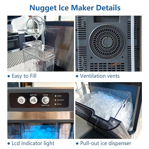 Naner Nugget Ice Makers Countertop 42lbs/Day Large Capacity One-Click Operation Self-Cleaning Portable Ice Maker with A Detachable 3L Water Tank Scoop Included Ice Machine for Home/Kitchen/Office