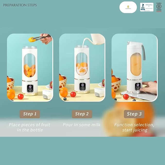 Paramexview® Portable Blender 16oz/500ml for Juices & Smoothies with 12 Stainless Steel Blades | USB Rechargable & 3 Levels Multi-Speed Control | 50W Powered fusion Portable Blender