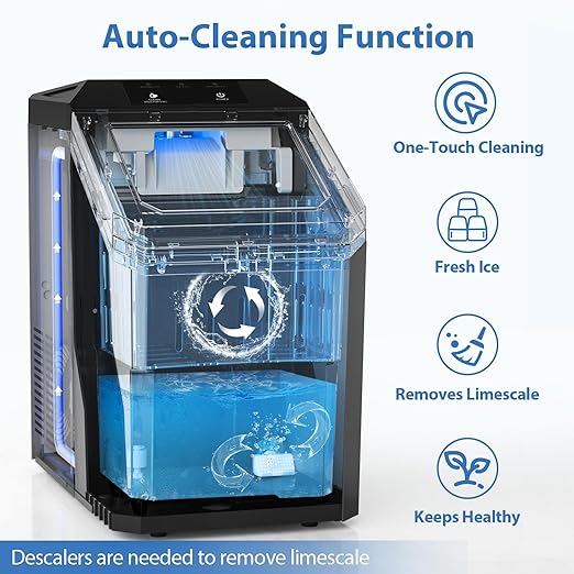 Aeitto Nugget Ice Maker Countertop, 55lbs/24H Ice Machine with 3.6L Water Tank&3.2Lbs Ice Basket, Self-Cleaning Pebble Ice Maker with Stainless Steel Housing for Home Office and Party, Black