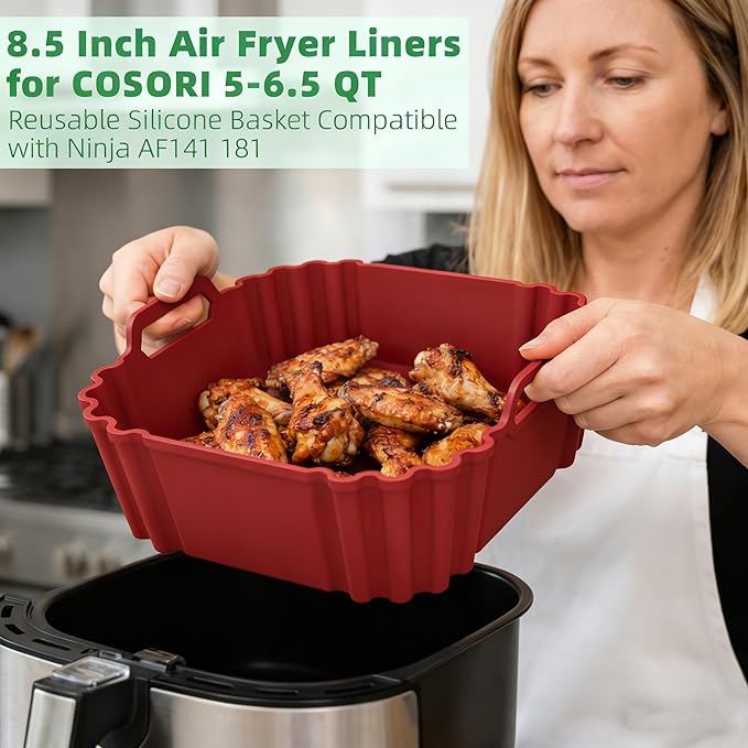 Silicone Air Fryer Liners for 6QT Chefman Air Fryer,2 PCS Red Reusable Air Fryer Basket Liners,8.5 Inch Square Silicone Basket,Large Air Fryer Accessories