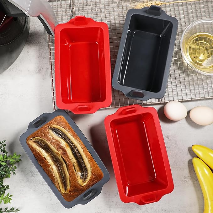 Webake 4 Packs Silicone Air Fryer Bread Loaf Pan for Baking, 6x3 Nonstick Mini Loaf Pan wih Handle BPA Free