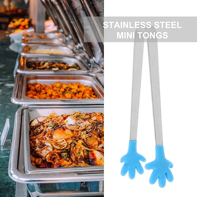 Angoily Premium Mini Tongs 4.84 Inch Stainless Steel Kitchen Gadgets Food Clips with Silicone Hand Shape Tips Dishwasher Safe for Ice Salad Bbq Serving in 5 Colors