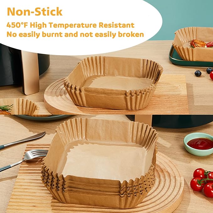 Ailun Air Fryer Paper Liners 6.5inch, 100PCS Non-Stick Parchment Paper,Oil Resistant,Disposable Food Grade Free of Bleach Paper Square for 2-5 QT Air Fryer Baking Roasting Microwave