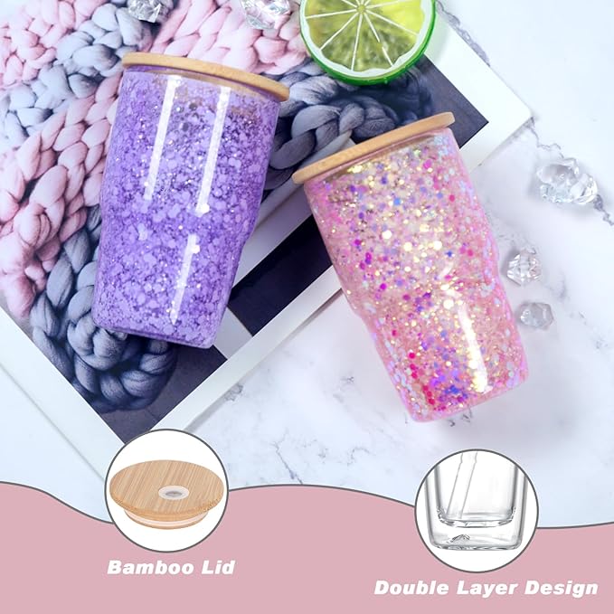 4 Oz Mini Glass Snowglobe Tumbler, 12 Pack Pre-Drilled Double Wall Mini Shot Snow Globe Tumbler Cup For Glitter Snow Globe Diy