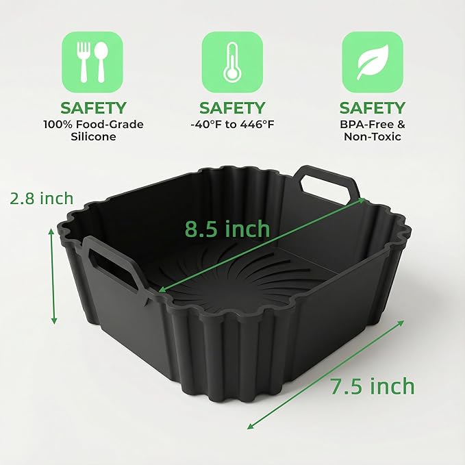 Silicone Air Fryer Liners 2 Pack, Reusable Silicone Air fryer basket liners for Ninja AF141 181, 8.5 Inch Air Fryer Liners for COSORI 5-6.5 QT,Large Air Fryer Accessories