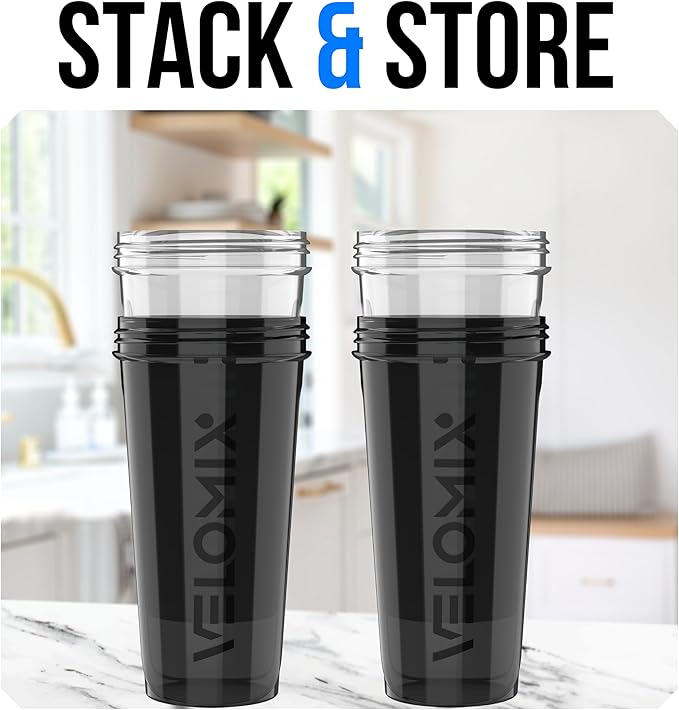 VELOMIX -4 PACK- 28 oz Protein Shaker Bottle for Protein Mixes - 4x Wire Whisk | Leak Proof Shaker Cups for Protein Shakes | Protein Shaker Bottle Pack | Protein Shake Cup (Clear Set)