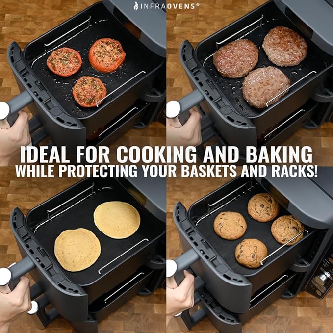 INFRAOVENS Reusable Liners for Ninja DoubleStack 2-Basket Air Fryer, Accessories for SL201 SL401 Basket Protectors for 8qt, 10qt XL 6-in-1 Double Stack Airfryer, Easy to Clean Mats for Compact Design