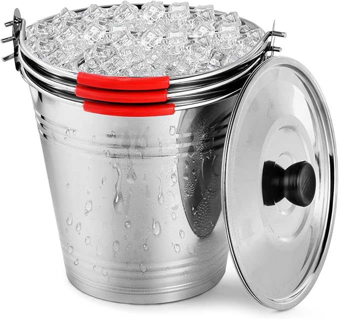 OBTANIM 3 Pack 6L Stainless Steel Metal Ice Buckets Champagne Drink Cooler Storage Ice Pails with Handle and Lid for Party Favors Organizing Home Parties Bar Cooling Supplies
