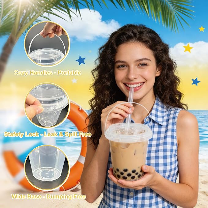 TTzycc 30 Sets 34 oz Drink Buckets with Lids and Straws, Reusable Clear Plastic Party Cups for Iced Coffee, Smoothies, Milkshakes, Sturdy & Durable Beverage Tubs for Lemonade, Pool and Beach Parties