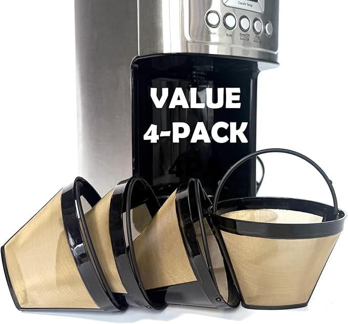 Cestlaive #4 Gold Cone Reusable Permanent Coffee Basket Filter Replacement for Cuisinart Coffee Maker (Pack of 4)