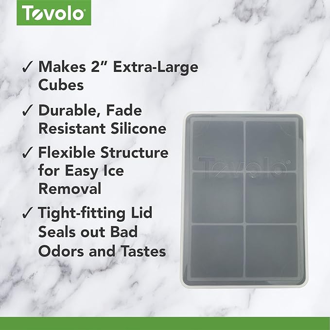 Tovolo Large 2” King Cube Ice Tray with Lid Charcoal Gray Ice Cube Trays for Whiskey Cocktails Smoothies, Big Square Ice Cube Mold Silicone Freezer Tray for Perfect Cubes BPA Free Dishwasher Safe