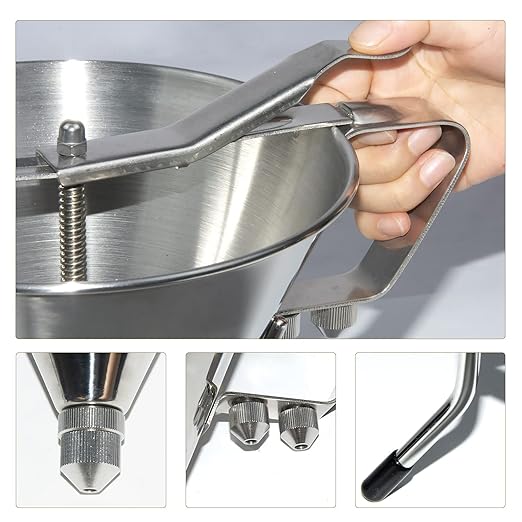 MYOYAY Commercial Stainless Steel Confectionery Funnel Dispenser, 1.8L Pancake Batter Dispenser with Stand and 3 Nozzles (1/4", 1/5", 1/6"), Great for Pancakes Chocolate Sauces Batter Pastry Work