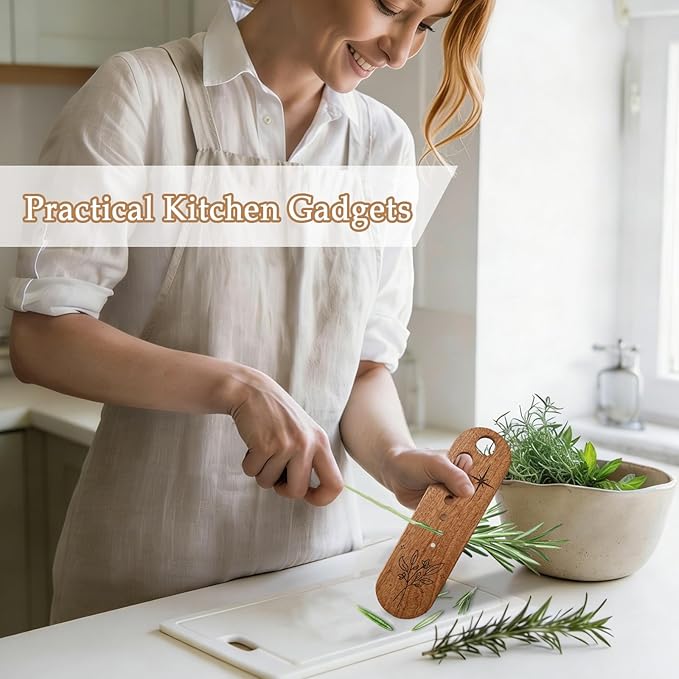 Premium Herb Stripper Tool, Herb Stripper Wooden with Cleaning Brush Set, Kitchen Herbs Leaf Stripping Tool, Herb Leaf Peeler for Collard Green Thyme Basil Rosemary Stripper, Practical Kitchen Gadgets