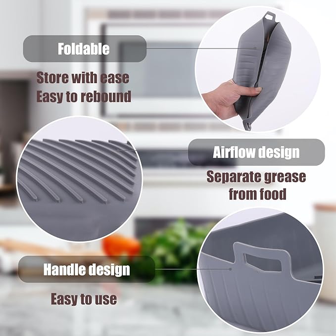 Golden Associate Silicone Liners Square for 8 to 8.5 inch Air Fryer, 4 Pcs Non-stick Food-grade Reusable Basket Baking Tray Airfryer Accessories