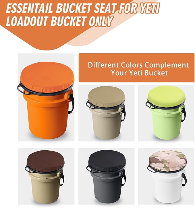 5 Gallon Bucket Seat for Yeti Only, 360 Degree Swivel Load Out Bucket Seat, 5 Gal Foam Cushion Bucket Seats Lid with Padded Top for Hunting Fishing Camping Outdoor