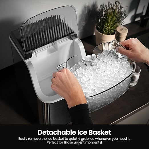 Kismile Nugget Ice Makers Countertop,Portable Ice Machine with Crushed Ice, 35lbs/Day,Self-Cleaning,One-Click Operation for Home Use(Black)
