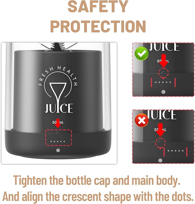 Portable Blender, Personal Smoothie Maker with 6 Blades, Rechargeable Mini Juicer Cup, 17 oz with Travel Lid for Outdoors, Camping, Office, Kitchen (Black)