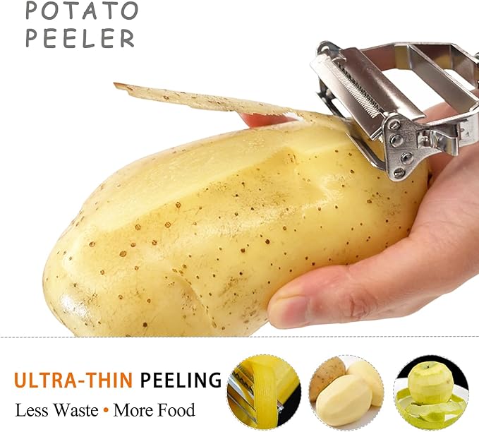 Sunkuka Julienne Peeler Stainless Steel Cutter Slicer with Cleaning Brush Pro for Carrot Potato Melon Gadget Vegetable Fruit