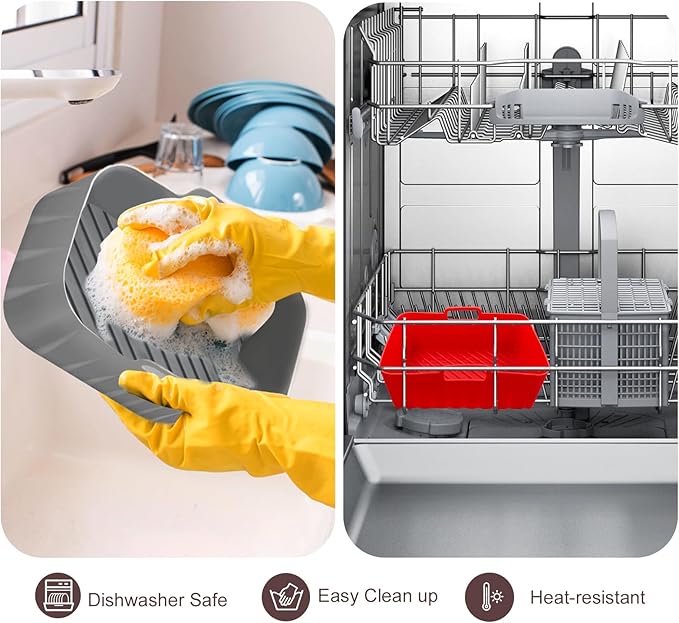 Golden Associate Silicone Liners Rectangle 2 Pcs for Air Fryer Dual Basket 8 to 10 Qt, Food-grade Reusable Baking Tray Fit Ninja DZ201 DZ401 DZ550, 4 to 5 Qt Each, Airfryer Accessories Grey