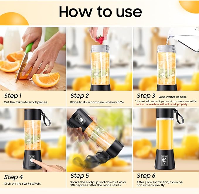 2026 Newly Upgraded Portable Smoothie Blender - Cordless Personal Blender Type-C Rechargeable, 13Oz Juice Cup BAP Free, 20,000Rpm Speed Powerful Blending, Freshly Squeezed in Sports/Office