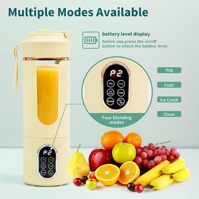 530ML Portable Blender,Mini Portable Electric USB Juicer,Small Personal Blender for Smoothies and Shakes,With Automatic Cleaning Function,Multi-Purpose and Easy To Use(beige)
