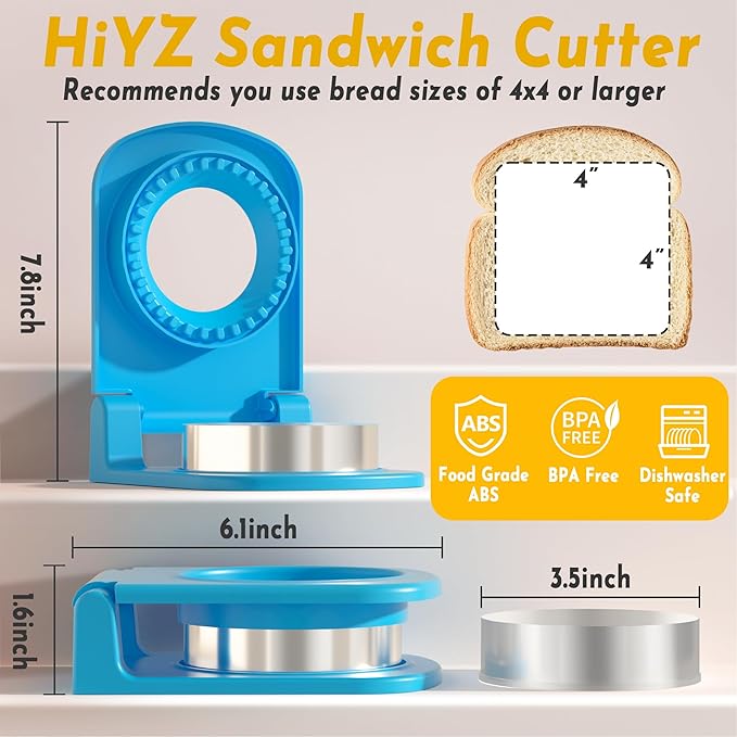 HiYZ Sandwich Cutter and Sealer - Stainless Steel Decruster Sandwich Maker - Peanut Butter and Jelly Crustless Sandwich Bread Pancake Maker Cookie Cutter for Kids Children Boys Girls-with Sticky Note
