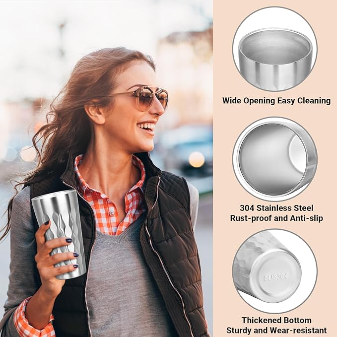 Stainless Steel Drinking Glasses, 19 oz Insulated Tumbler, 4 Pack Double Wall Unbreakable Stackable Water Tumblers Premium Insulated Metal Cup for Travel Camping Home Outdoor Gifts
