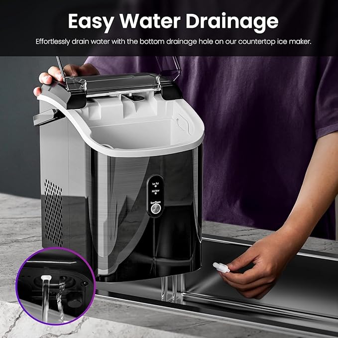 Kismile Nugget Ice Makers Countertop,35Lbs/24H,Portable Sonic Ice Machine with Self-Cleaning,One-Click Operation for Home/Office(Stainless Steels Black)