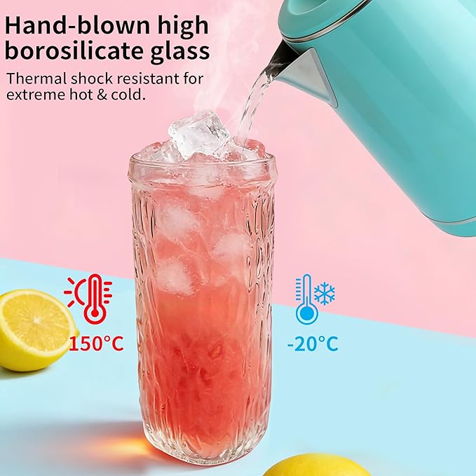 Glass Tumbler with Blue Straw and Lid, 16oz Glacier Texture Glass Iced Coffee Cup with Lids, Cute Coffee Tumbler with Straw, Simple Modern Aesthetic Glass Cup, Gift for Women Girl Sister Friend