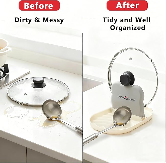 Liebe&Lecker Spoon Rest with Lid Holder, Spoon Rest for Stove Top and Kitchen Counter, Heat-Resistant Pot Lid Holder,Kitchen Gadgets Accessories for Cooking