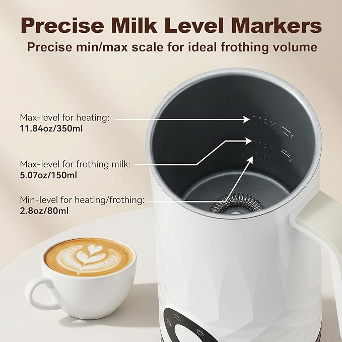 Milk Frother and Steamer, 4 in 1 Electric Milk Frother, 11.8oz Automatic Hot and Cold Foam Maker and Milk Warmer for Latte, Cappuccino, Hot Chocolate, Dishwasher Safe