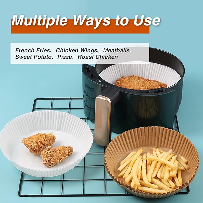 Air Fryer Liners, 100Pack Round Air Fryer Liners Disposable, Cooking Non-Stick Air Fryers Accessories, Frying Pan, Oil-proof Air Liners Disposable for 5-8 QT Baking Roasting Microwave(8"Round)