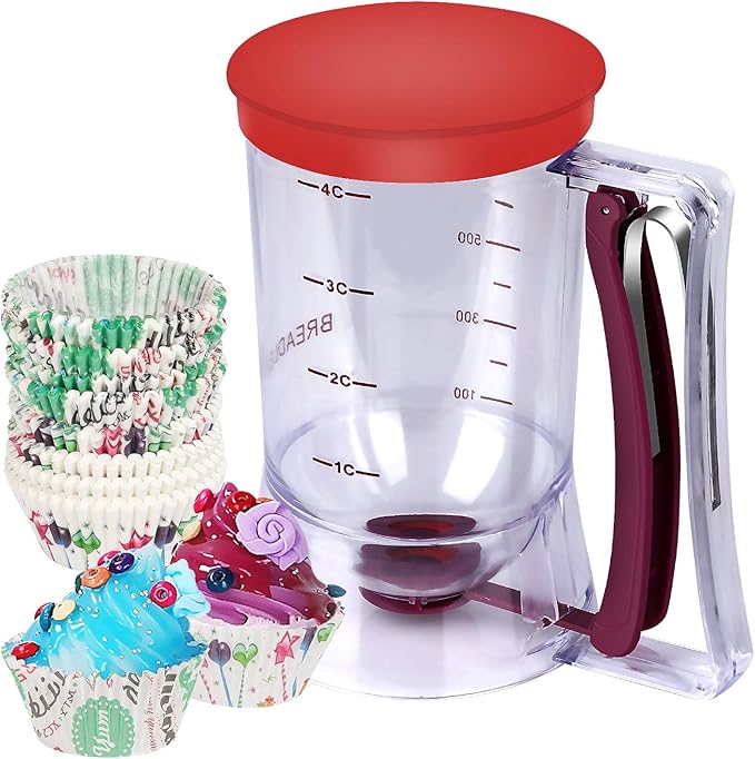 BBSTARZ Batter separator Cupcakes Pancakes Cookie Cake Waffles Batter Dispenser cookie separator batter Cream Speratator Cup Measuring Baking Tools (Purple+red)