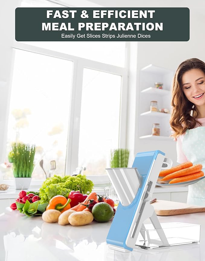 Eletronova Safe Mandoline Slicer for Kitchen, Vegetable Slicer for Kitchen，Kitchen Food Slicer, French Fry Cutter Julienne Dicer for Vegetables Grey (White & Green) (Gray & Light Blue)