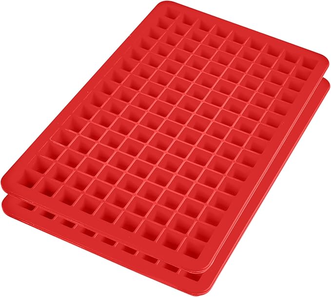 Tovolo Mini Ice Cube Tray with Lid Pack of 2 Small Ice Maker for Freezer, Silicone Mini Ice Cube Trays Small Square Nugget Ice Makes 270 Tiny Cubes BPA Free Stackable Dishwasher Safe, Candy Apple Red